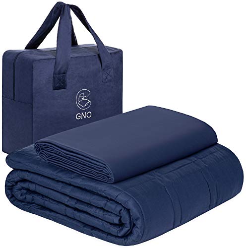 GNO Adult Weighted Blanket & Removable Bamboo Cover - (15 Lbs - 60''x80'' Queen Size )- 100% Oeko Tex Certified Cooling Cotton & Glass Beads- Organic Heavy Blanket- Designed in USA - Navy (Dark Blue)