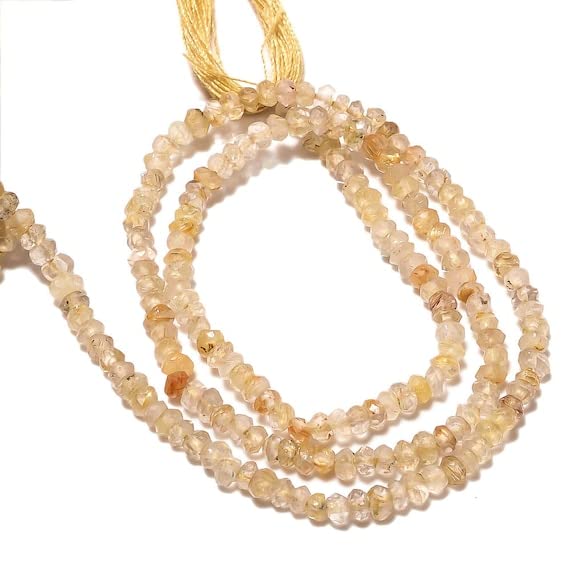 Quartz rutilé doré perles rondelles facettées 3mm pour création collier et bracelet