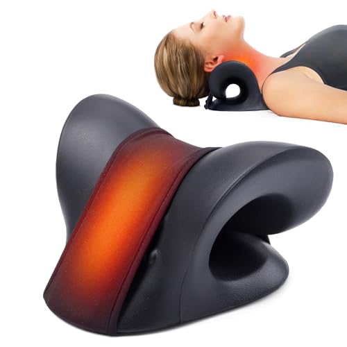 Image of Cozyhealth Neck Stretcher for Neck Pain Relief, Heated Cervical Traction Device Pillow with Graphene Heating Pad, Neck and Shoulder Relaxer for TMJ Pain Relief and Cervical Spine Alignment (Black)