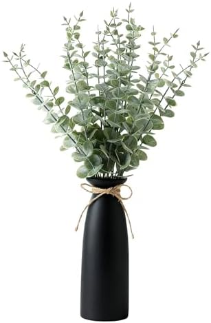 Vase with Greenery, 20pcs Artificial Eucalyptus Stems in Black Va...