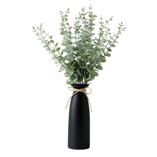 Shanranplus Vase with Greenery, 20pcs Artificial Eucalyptus Stems in Black