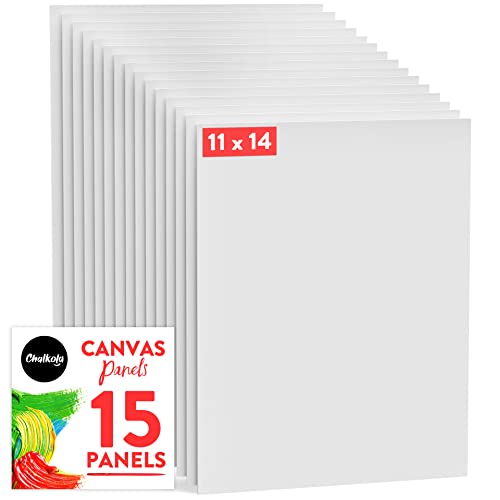 Chalkola Paint Canvas Panels 11x14 inch (15 Pack) for Acrylic Painting & Oil Art Primed 100% Cotton Boards Acid-Free for Professional Artists Hobby Painters Kids & Beginners