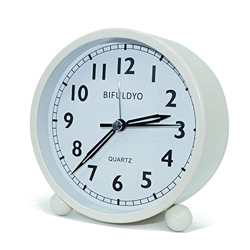 4 inches Silent Alarm Clock and Light Function, Vintage Classic Battery Operated Analog Clock(Milky)