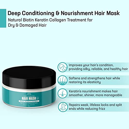 Azani Biotin Collagen Keratin Hair Mask For Repair & Growth| For Deep Conditioning, Nourishment For Thin, Dry & Damaged Hair | Hair Volumizer -6.76 Oz #TOP2