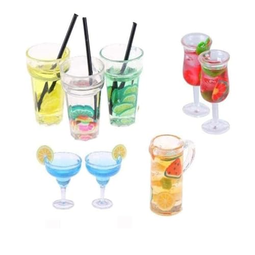 CoscosX 13 Pcs 1:12 Colourful Cocktail Cup Drink Juice Tea Beverage Bottle Jam Jar Toys,Simulation Drink Wine Glass Model for Dollhouse,Dolls House...