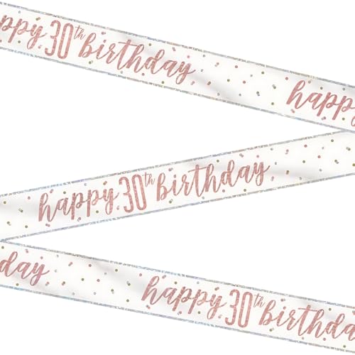 Stunning Rose Gold Happy 30th Birthday Glitz Foil Banner (274cm) - Dazzling Party Decor for a Memorable Milestone - 1 Pc