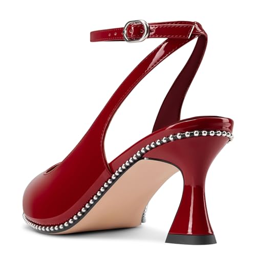 Image of NobleOnly Womens Slingback Heels Beaded Pumps Ankle Strap Pointed Toe Kitten Heels Dress Shoes 2.6 Inches