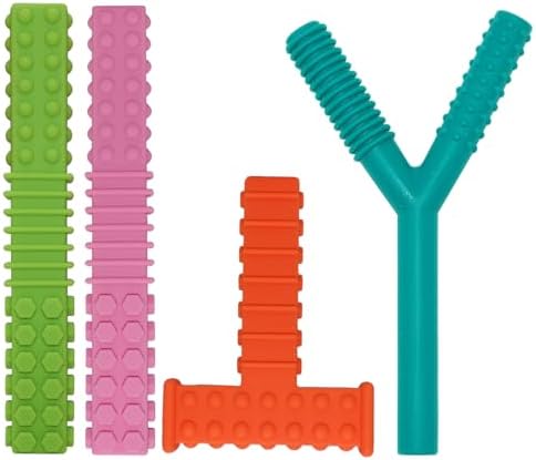Sensory Chew Toys for Autistic Children, 4 Pack Silicone Chew Tube Teething Sticks Toys for Autism, ADHD, SPD, Chewies with Special Needs, Oral Motor Chewy Tool for Sensory Kids Chewer