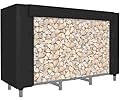 Tikimilor 4FT Firewood Rack Cover for Indoor Outdoor, Waterproof Weatherproof Wood Pile Cover for Fire Wood, Wood Log Holder Rack Cover, Black (Frame Not Include)