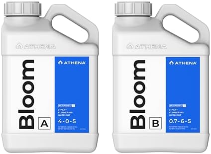 Athena Blended Bloom A&B | 2-Part Flowering Liquid Fertilizer for Hydroponics & Soil | Bloom Booster Plant Food | NPK A 4-0-5 | B 0.7-6-5 | 1 Gallon