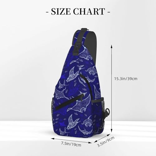 Manta Ray And Fish Print Crossbody Sling Bag, Lightweight Shoulder Backpack Adjustable Outdoor Travel Cycling Bag3