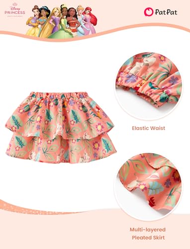 Image of Disney Frozen Elsa Stitch Minnie Princess Toddler Girls' T-Shirt & Double Ruffle Skirt 2 Piece Outfit Summer Clothes Set 2-9Y
