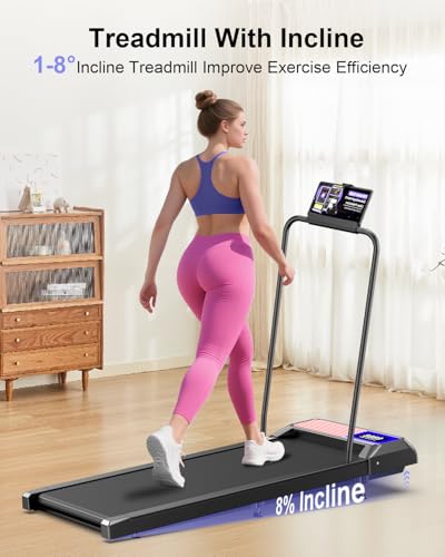 Image of HCOIW Walking Treadmill Pad with Incline - Portable Under Desk Treadmill, Walking Mat Pad with Handle Bar, 2.5HP Low Noise, 2 in 1 Treadmills for Home Office, Remote Control with LED Screen
