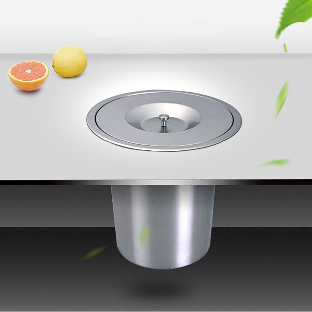 8L Kitchen Cabinet Countertop Built-in Stainless Steel Trash Can, Flush Recessed Dustbin Eco-Friendly Hidden Embedded Trash Bin