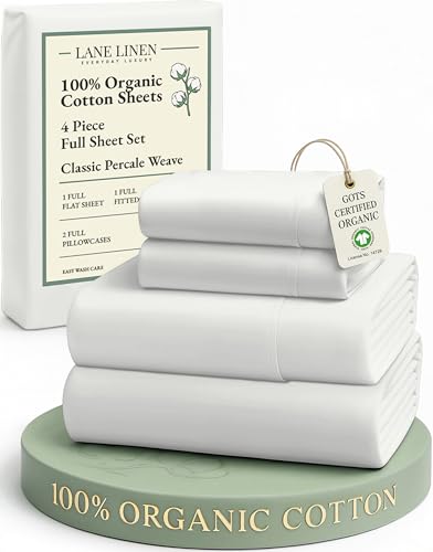 Image of LANE LINEN 100% Organic Cotton Full Sheets Set 4-Piece Pure Percale Long Staple Soft Bedding Breathable Fits Mattress Upto 15 inch Deep - Glacier Grey