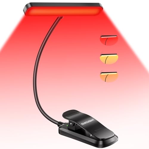 Image of Glocusent 630nm Red Light Reading Light, 26 LEDs Zero Blue Light, 1600K Amber Book Light with 3 Modes & 5 Brightness Dimmable, 120H Runtime, Eye-Care Clip on Light for Book Lovers and Kids