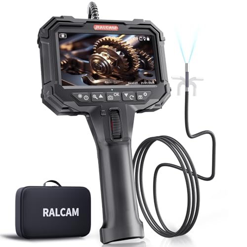 RALCAM Two-Way Articulating Borescope, 5" Industrial Endoscope Camera with Light, 0.24in/6.2mm Slim Probe, 5FT Semi-Rigid Video Inspection for Automotive Engine, HVAC, Mechanical, Wall 6.2mm