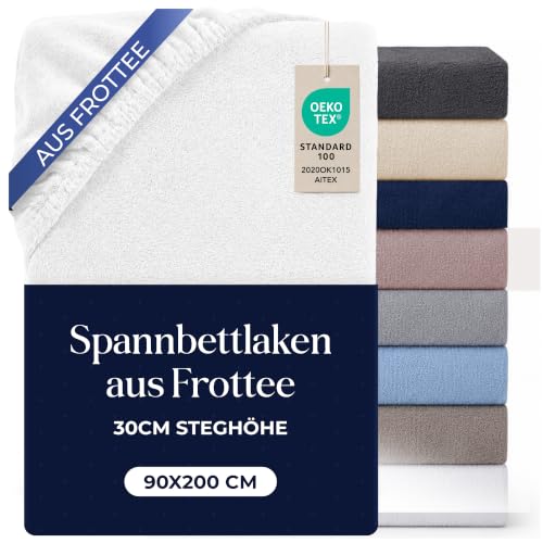 Dreamzie Spannbettlaken 90x200 Weiß - Frottee 80% Baumwolle, Oeko-Tex – Ansicht 1