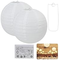 2 PCS Kugelrunde Weiße Papierlaternen, Lampenschirm aus Reispapier mit Metallrahmen, 20 cm für Party und Hochzeit Dekoration