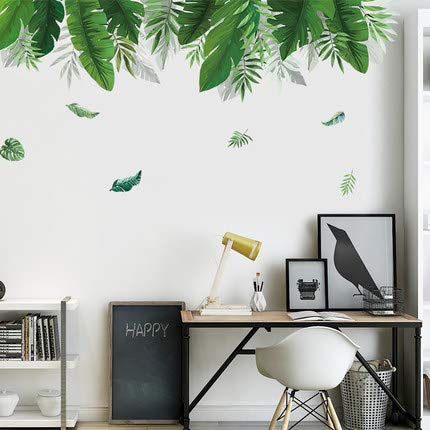 Gshy Vinilos de plantas tropicales Pegatinas de pared de hojas verdes extraíbles decoración de pared para dormitorio Ventana Sala Cover