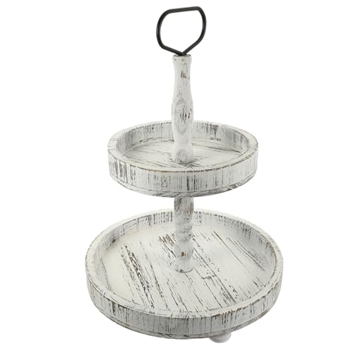 KICHOUSE 2 Tiered Tray Farmhouse Table Decor Wooden Cake Stand Tiered Tray Stand for Dessert Display Modern Style Table Centerpiece