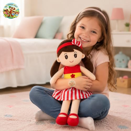 Image of Cute Doll 45 cm for Kids, Soft Plush Doll with Stylish Dress, Huggable Stuffed Toy for Girls and Boys, Birthday Gift, Room Decor & Pretend Play and Storytelling Companion, Red Soft Toy
