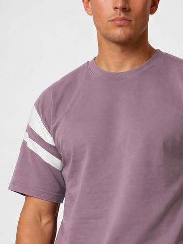Image of CHKOKKO Men's Co-Ord Set Premium Cotton Blend Oversized T-Shirt & Shorts Cord Set with Side Pockets Round Neck Half Sleeves Solid with Contrasting Stripes Summer or Casual Wear