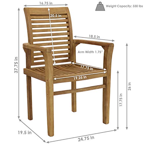 Sunnydaze Solid Teak Outdoor Armchair - Light Brown Wood Stain Finish - Slatted Chair - Patio, Deck, Lawn, Garden, Terrace Or Backyard #TOP2