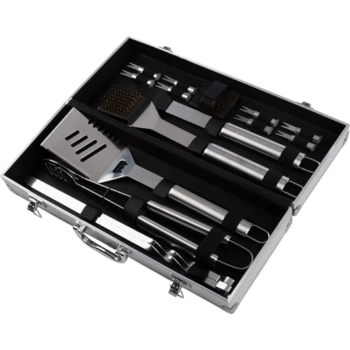 16-Piece BBQ Grill Accessories Set - Barbecue Tool Kit with Aluminum Case for Home...