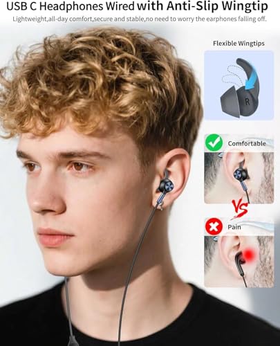 Image of USB C Headphone Wired Earbuds for iPad Pro A16 11th /iPhone 17 16 15