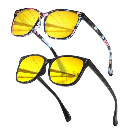 LVIOE Night Driving Glasses for Women Men, Anti Glare Night Vision Glasses Polarized Yellow Lens for Driving UV400 Protection