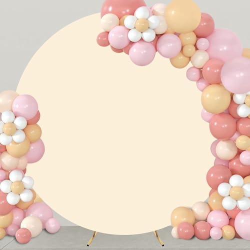 GUANSEN 7.2FT Beige Round Backdrop Cover for Wedding,Circle Balloon Arch Backgound Stand Cover for Birthday Party Baby Shower Thanksgiving Decoration