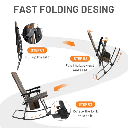 Timber Ridge WFC-A05-371C-BR Foldable Padded Rocking Chair For Outdoor, High Back And Heavy Duty, Portable For Camping thumb #7