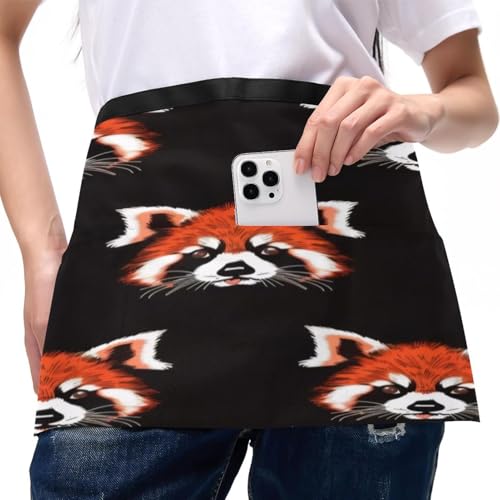 Demi-tablier pour cuisine et travail à motif mignon panda rouge