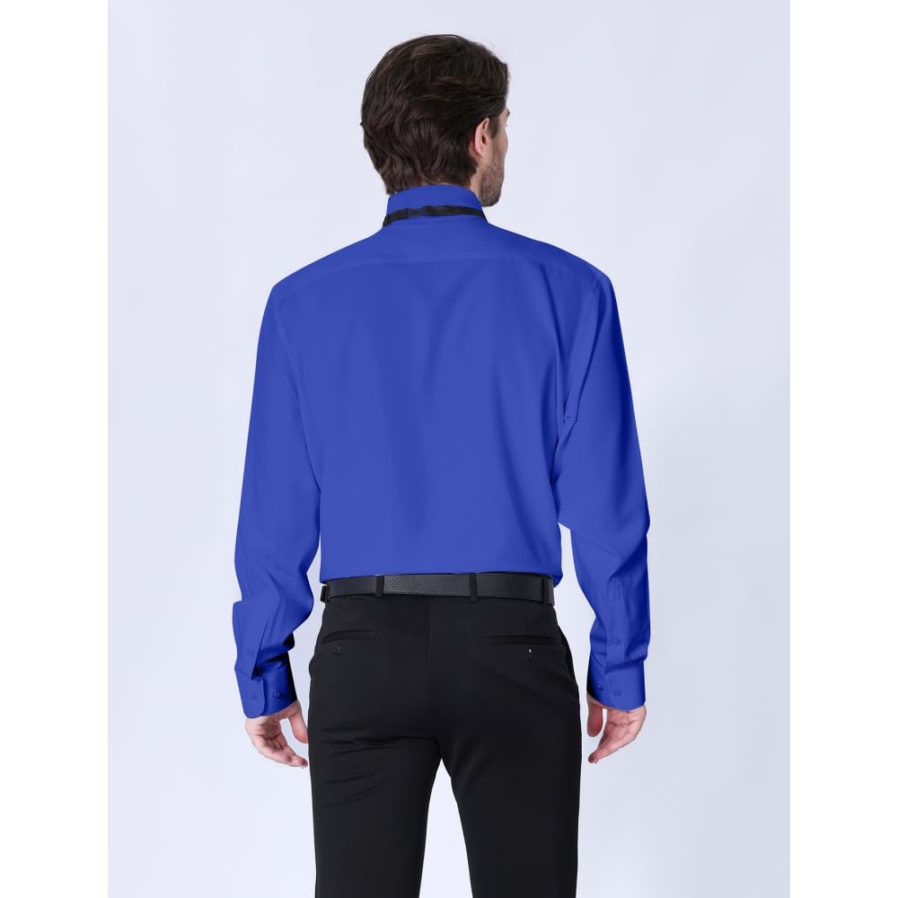 Camisa de esmoquin para hombre, camisa de vestir formal con puntadas plisadas en la parte delantera, camisas de doble puño con pajarita para fiesta de graduación, boda