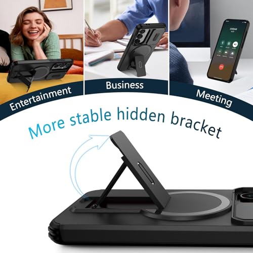 Image of ShieldTech MagStand Series Case for Samsung Galaxy S24 FE 5G, Mobile Phone Cover with Sliding Camera Shield, Kickstand, MagSafe, Shockproof for Samsung Galaxy S24 FE 5G - Black