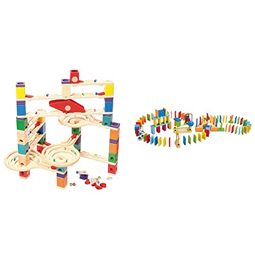 Image of Hape Quadrilla Wooden Marble Run Construction - Vertigo - Quality Time Playing Together Safe and Smart Play for Smart Families,Multicolor & (Multicolor) - Early Explorer Dynamo Dominoes Game