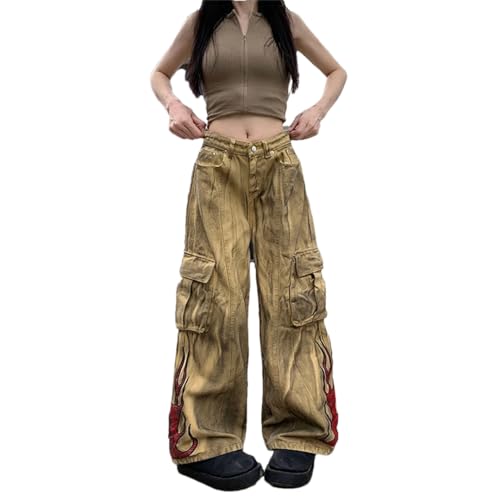 Women's Khaki Baggy Cargo Jeans Harajuku Oversize Denim Trousers Vintage Japanese Jean Pants