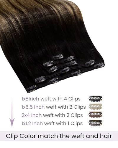 Image of LaaVoo Real Hair Extensions Clip ins 16in Double Weft Silky | Voluminous coverage for shoulder-length hair, machine weft ensures long-lasting shape retention
