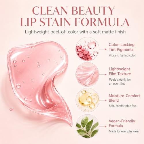 Image of Peel Off Lip Stain, Long Lasting Lip Tint Masque, Transfer-Resistant Smudge-Proof Matte Lip Stain, Natural-Looking Lip Color for Women, 6 Shades