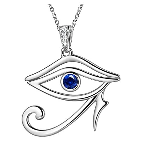 Ancient Egyptian Eye of Horus Necklace Blue Horus Eye of Ra Pendant Necklace for Women 925 Sterling Silver Third Eye Symbol of Protection Necklace Royal Power Amulet Jewelry Gifts for Christmas FP11W Cover