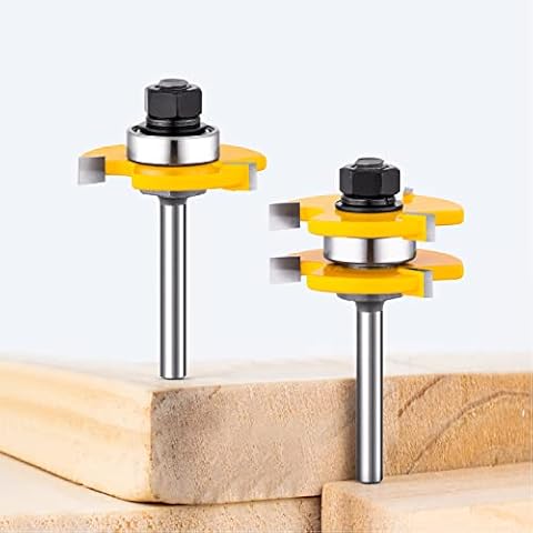1/4” Shank Tongue and Groove Router Bits Set 2pcs, Carbide Tipped 3 Teeth Adjustable T-Shape Woodworking Milling Cutter Tool Cover