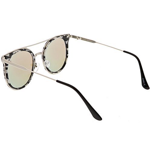 zeroUV - Modern Sleek Double Nose Bridge Round Color Mirrored Lens Horn Rimmed Sunglasses 51mm4