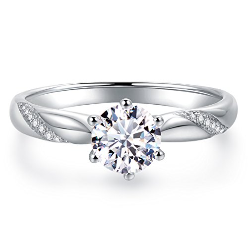 Raneecoco Stunning Flame 0.75ct Solitaire Engagement Ring White Gold Plated Sterling Silver Cubic Zirconia Wedding for Women | Excellent Cut, D Color, FL Clarity & Exquisite Polish| Size 7.5