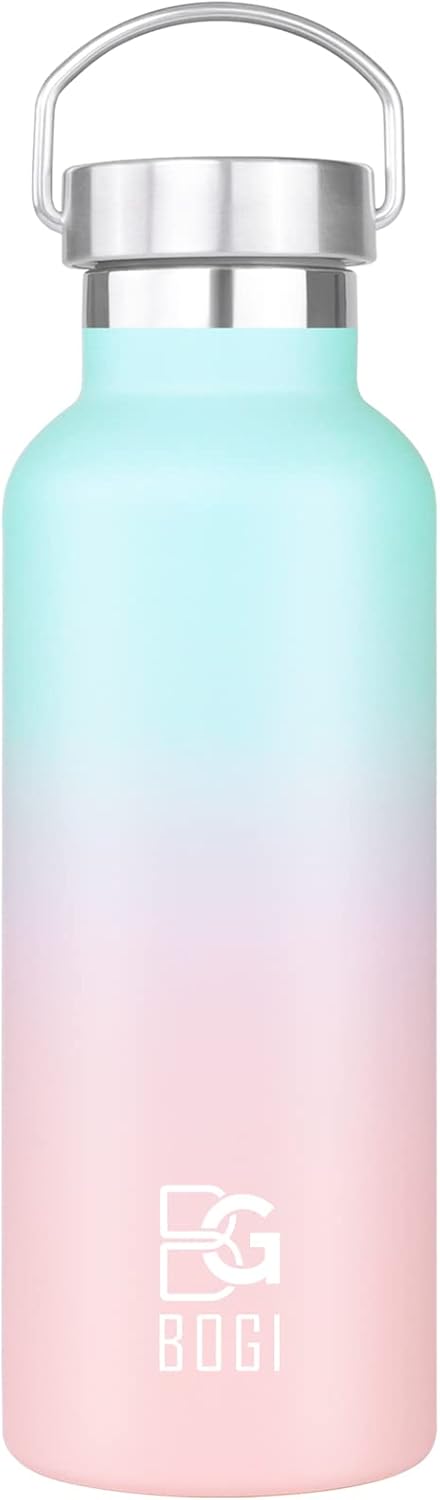 BOGI 20oz Insulated Water Bottle, Wide Mouth Stainless Steel Water Bottles Leakproof Metal Water Bottle with Straw and Handle BPA Free Steel Water Bottle for School Fitness Outdoor Sports-Blue Pink - Image 4