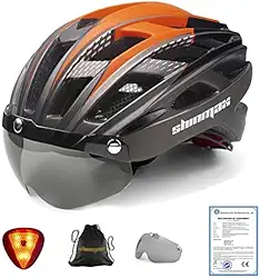 Shinmax Capacete de bicicleta, capacete de bicicleta CPSC/CPC para adultos, homens e mulheres, com óculos magnéticos e luz traseira de LED, capacete de ciclismo ajustável SM-T69