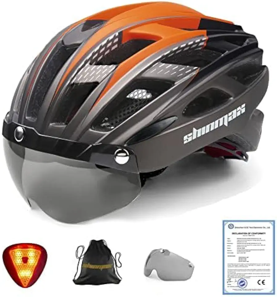 Shinmax Capacete de bicicleta, capacete de bicicleta CPSC/CPC para adultos, homens e mulheres, com óculos magnéticos e luz traseira de LED, capacete de ciclismo ajustável SM-T69