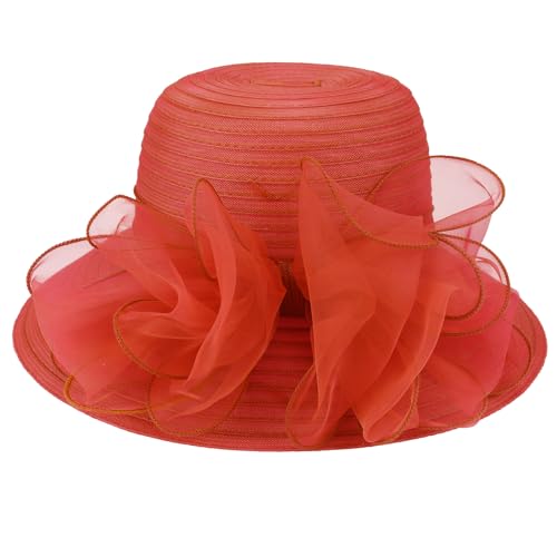 Image of DRESHOW Lady Derby Dress Church Bowler Cloche Hat Bowknot Organza Bridal Cap for Wedding
