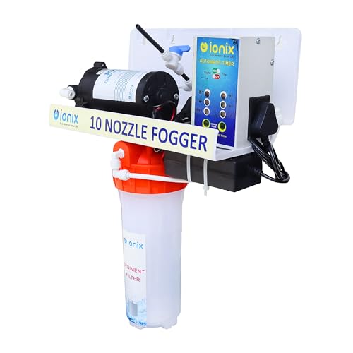 Image of IONIX Fogger Kit with 10 Nozzles Beat Pollution PM 2.5 Restaurants, for Dairy Farms,Cafes, and Outdoor Spaces - High-Pressure Misting System for Cooling, Humidity Control, and Dust Suppressions