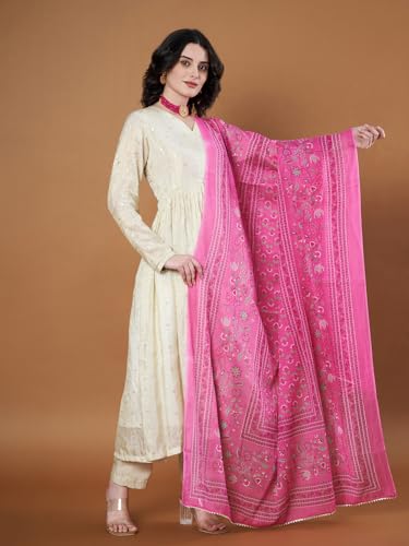 Image of Women's Cotton Blend Floral Print Dupatta with 2.20 Meters | Women's cotton printed dupatta with tassels